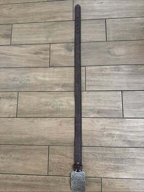 Nocona Belt Co. Brown Leather Western Belt With Cross Design & Silver Buckle